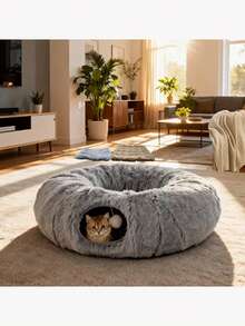 Cat Bed Tunnel Plush Mat - Detachable Washable Soft Mattress, Connectable Cat Play Tunnel, Multi-Functional Cat House, Suitable For Indoor Cats And Puppies To Keep Playing - Grey - View 10