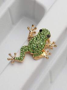 1 pieza Broche de rana con strass personalizado y creativo, adecuado para fiestas, uso en vacaciones, también adecuado como regalo para amigos - Verde - Ver 4