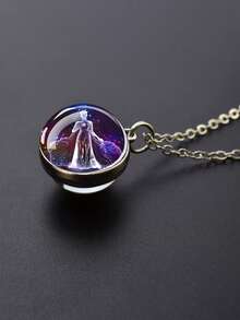 1pc 12 Zodiac Constellation Necklace, Starry Night Glow Glass Ball Pendant Necklace, Suitable For Men And Women, Birthday Gift - Silver - View 23