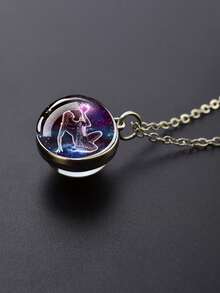 1pc 12 Zodiac Constellation Necklace, Starry Night Glow Glass Ball Pendant Necklace, Suitable For Men And Women, Birthday Gift - Silver - View 21
