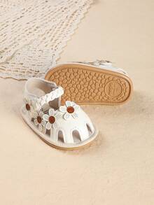 1 Pasang Sandal Bayi Perempuan Motif Bunga Polos, Berongga, Bernapas, Tertutup, Anti-Tendang, Cocok untuk Musim Panas - Putih - View 2