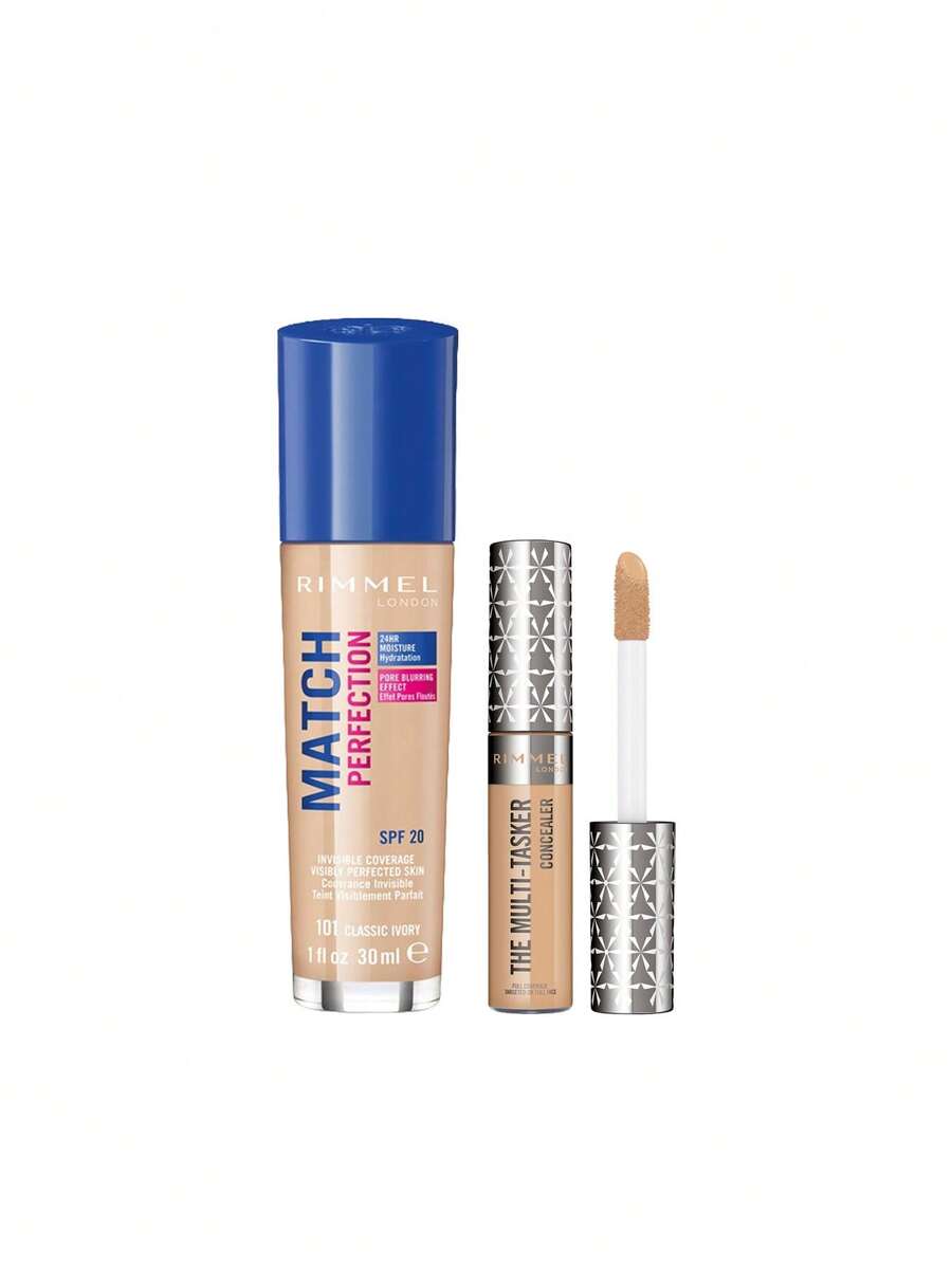 Rimmel [組合] Match Perfection 完美底妝 柔滑經典象牙色 101 冷調 30ml + The Multi-Tasker 保濕遮瑕膏 050 沙色 10ml - 101 柔和經典象牙色 冷色調+050 沙色 - 查看 1