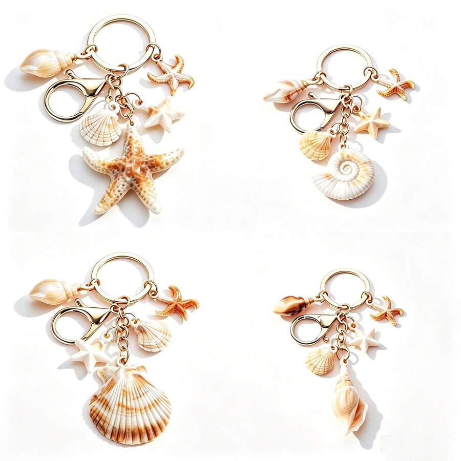 1 Set 4pcs Unisex Dual-Color Acrylic Conch Shell, Cloud, Small Shell, Starfish Keychain Pendant Summer Beach Series Gift For Friends Key Chain - Multicolor - View 1