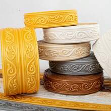 1/2 Roll 3D Embossed Flexible Foam Wall Decor, Waterproof 3D Self-Adhesive Baseboard Wall Sticker TV Background Wall Frame Edge Trim Waistline Corner Decorative Sticker, Luxury Crown Design, Self-Adhesive Backing Baseboard Decor, Decorative Wallpaper Frame, Wall Mold, Adhesive Wall Mold, Baseboard Mold, Wall Mold - A - View 4