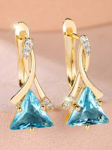 1 Pair Beautiful Cubic Zirconia Hoop Earrings For Women Wedding Engagement Party Jewelry Valentine's Day Gift - 1# - View 3