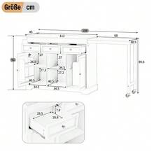 Kitchen Island On Wheels, Kitchen Island With Retractable Dining Space, Spice Rack And Drawers, Mobile Freestanding Kitchen Island, Ideal For Kitchen And Dining Room (Grey) - 灰色 - 查看 5