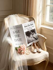 1/2pcs Customized Wedding Newspaper Poster, Personalized Photo & Text, Save The Date Announcement, Engagement Bride Shower Decoration, Wedding & Special Occasions - Multicolor - View 7