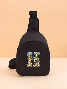 1PC Toddler A-Z Tool Letter Print Chest Bag, Adjustable Shoulder Strap Comfortable Crossbody Bag, Suitable For Toddlers Daily School, Outings And Casual Wear - Black - View 37