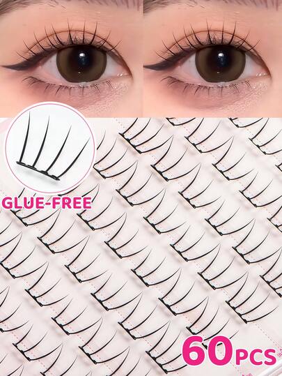 Klebstofffreie künstliche Wimpern für Frauen, C-Krümmung, 60 Büschel im koreanischen Stil, 7-10mm gemischte Länge, klebstofffreies Design, kostenlose DIY, spart Make-up-Zeit, segmentierte Wimpern, geeignet für Anfänger, zarte realistische Haare, die gegen Verbiegen und Zusammenbrechen resistent sind, wiederverwendbar, geeignet für den Alltag, Pendeln, Lässig, Fotografie, perfektes Urlaubsgeschenk für beste Freundinnen und Freundinnen