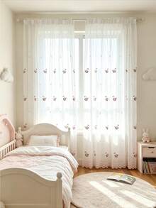 1PC Rod Pocket Modern Swan Embroidered Jacquard Sheer Curtain, Light Filtering Decorative Divider Curtain For Living Room, Bedroom, Dining Room - Pink - View 7