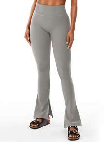 YEOREO Flare Split Hem Leggings For Women Tummy Control Workout Leggings Nasreen Hidden Scrunch Bootcut Gym Yoga Pant - 淺灰色 - 查看 8