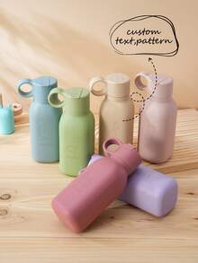 1pc Personalized Custom Name & Pattern Silicone Baby Training Straw Cup, Flip Lid Straw Cup, Portable Baby Feeding Water Bottle - Multicolor - View 1