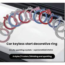 1pc Crown Shiny Car Engine Start/Stop Button Ring, Sparkling Crystal Crown Style Button Start Button Decorative Cover, Cute Car Interior Accessory, Suitable For Women - One-button Start Decorative Crown Style - View 9