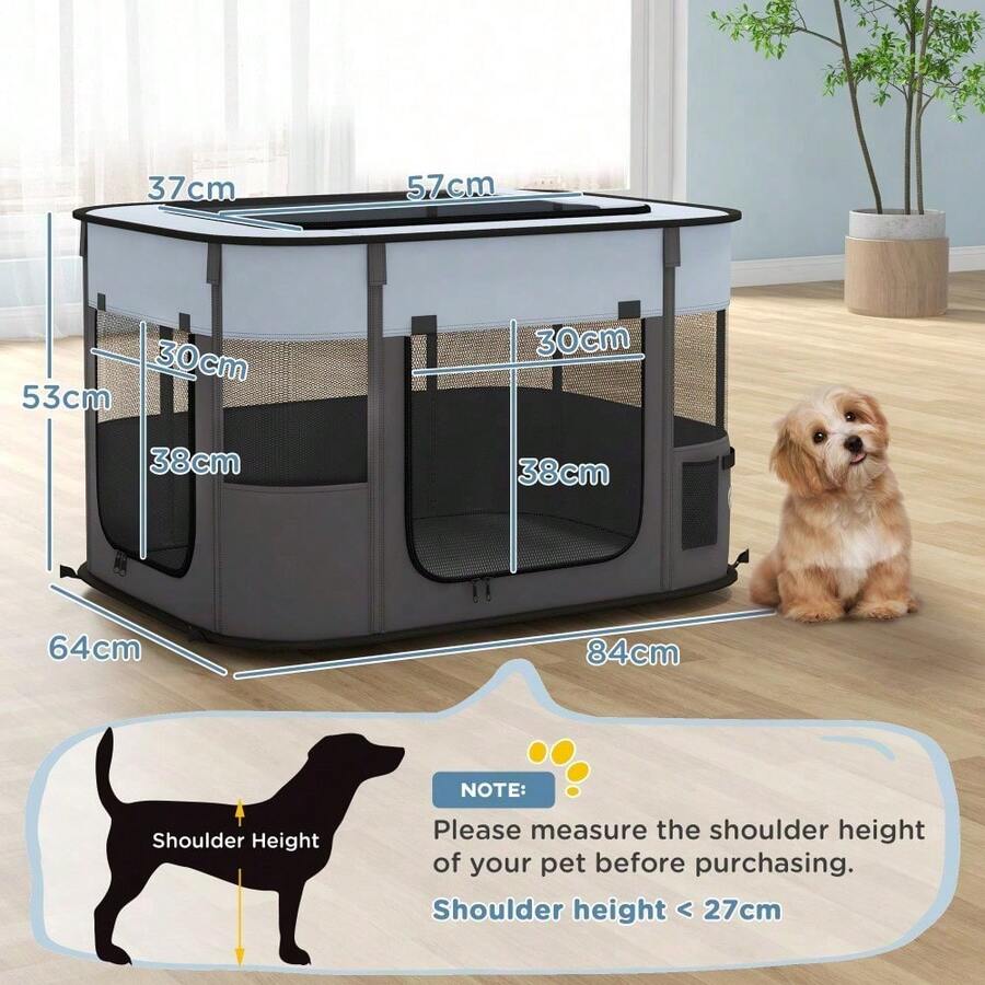Foldable Dog Pen With Storage Bag For Indoor/Outdoor Use, Portable Pet Playpen, With Ground Stakes - T0001-01-6999 - View 1