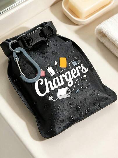 印有「Chargers」數據線與適配器圖案的肥皂收納袋，洗漱包、化妝包、收納袋、耳機充電器收納包、鑰匙與零錢包，防水多功能袋，可用於肥皂、牙刷架、數據線、耳機等小物品，可懸掛，搭配透氣收納袋，適合出差、酒店、宿舍、臥室、短途旅行，理想送給學生、朋友、旅行者、教師與專業人士，畢業季、開學季、教師節、生日禮物