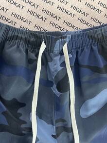 Hidkat Men's Summer/Autumn Camouflage Capri Cargo Pants, Lightweight Multi-Pocket Elastic Waist Drawstring Casual Sports Long Pants For Daily Outdoor - Blue - View 4