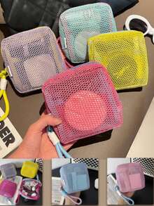1pc Macaron Color Fresh Style High Quality Multifunctional Mesh Storage Bag, Cute Wallet Design, Portable Makeup Bag, Zipper Tissue Storage Box, Sanitary Pad Storage Bag, Suitable For Girls Home, Travel, Vacation And School Use,Back To School - Multicolor - View 1