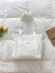 Large Capacity Canvas College Style Casual Tote Bag Shopping Bag Multifunctional Shoulder Bag Upgraded Canvas Bag - White - View 10