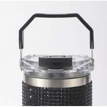 Full Bling Rhinestone Tumbler With Portable Carry Handle, Flip Straw Lid Stainless Steel Vacuum Insulated Sparkly Travel Iced Coffee Water Mug - 30oz Handheld Diamond Cup (Purple) - View 6