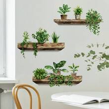 Exquisite Green Plant Wall Sticker Set (3pcs), PVC Glitter Potted Plant Shelf Stickers, Removable Waterproof Self-Adhesive Decoration, Suitable For Office, Lounge, Dorm, Classroom, Library, Home Decor - F040 - View 3