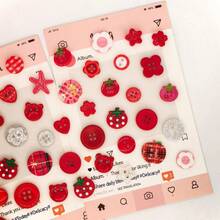 11/22/33/44/55/66/77/88/99Pcs Boxed Red Mixed Color Handmade Button Set, Heart Floral Star Plaid Print Resin Buttons, Multi-Hole Sewing Buttons Suitable For DIY Handmade Scrapbook Decoration Buttons, Clothing Accessories - Multicolor - View 7