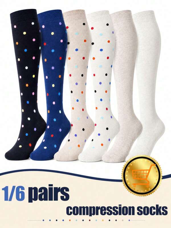 1/6 Pairs Funny Long Socks Compression Knee High Socks, Soft Breathable Athletic Socks, Back To School Daily Socks For Women Men