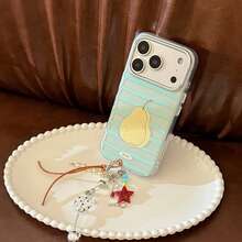 Funda de teléfono GUCADI con diseño de rayas de bloques de color y frutas de verano, compatible con Apple 17 Pro, 16, estilo fresco, 17 con cordón, 15 único, creativo, geométrico, fresco, estilo de bloques de color, nicho, estilo. - Verde y amarillo - Ver 3
