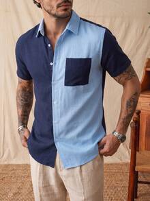 glestore This Men's Fashionable, Casual Summer Short-Sleeve Shirt With A Color-Block Design Showcases The Cutting-Edge Style Of The Vacation Fashion . - Multicolor - View 4