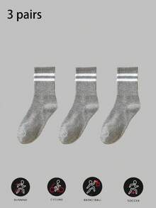 12/6/3 Pairs Unisex Striped Print Casual Crew Socks, Suitable For Daily Wear, Autumn Style - Multicolor - View 7