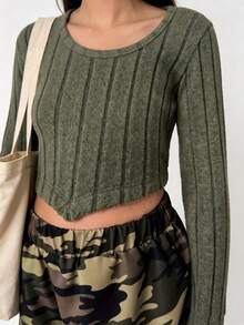 Girls' Sports Casual Long Sleeve Top And Camouflage Print Pants Set (2pcs) - Green - View 6