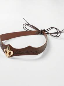 1pc Medieval Vintage Embossed PU Leather Headband Crown, Gold-Plated Iris Flower Emblem, Adjustable Tie Head Circumference, Suitable For Halloween Cosplay, Renaissance Viking Market LARP Costume Accessory - A - View 6