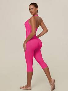 TimeOff Women's 1pc Solid Color Tummy Control Butt Lifting Slim Fit Sports Mid-Length Shorts - Hot Pink - View 9