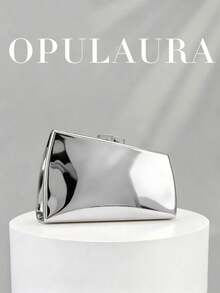 OpulAura 1件裝金色歐美風女款壓克力晚宴手拿包，不對稱方盒設計搭配撞色扣環，適合派對、宴會/婚禮、情人節場合 - 銀色 - 查看 10
