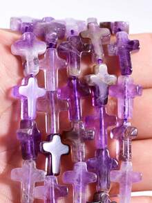 Yumfeel 6pcs Natural Amethyst Cross Beads 12*16mm Stone Beads DIY Necklace And Bracelet Jewelry Making Materials - Purple - View 2