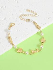 1pc Designer Dolphin Seahorse Shell Pearl Bracelet, Women's Casual Style - Multicolor - View 2