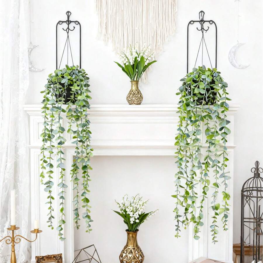1/2pcs Artificial Hanging Plants, Wall-Mounted Planter Decor, Suitable For Indoor, Outdoor, Living Room Shelf Decoration, Home Decor, Room Decor, Garden Decor, Wall Decor - Eucalyptus - View 1