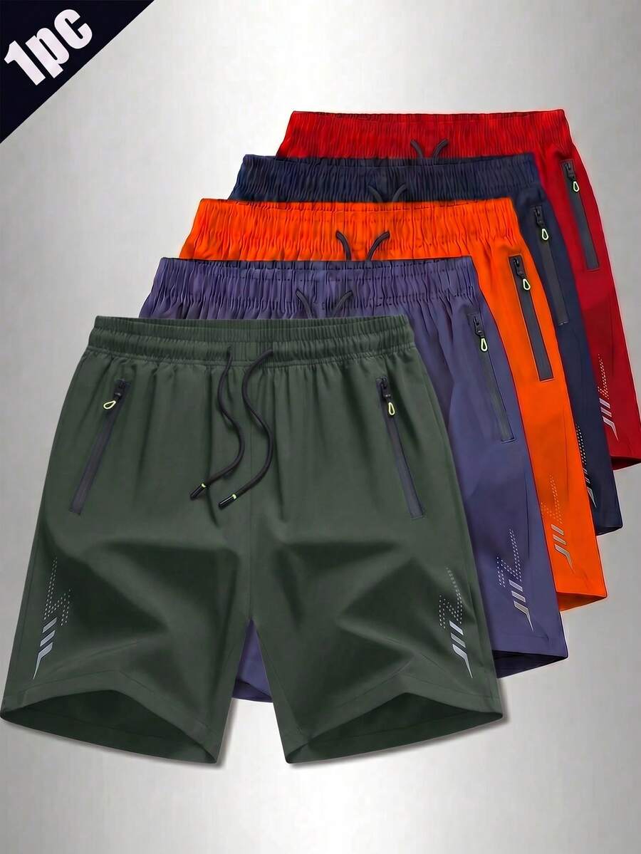 Men's Quick-Dry Workout Shorts,Stretch And Breathable Training Shorts With Zippered Pockets And Reflective Strips,Suitable For Workout And Training - Army Green - View 1