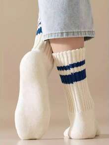 1/6/10 Pairs Autumn/Winter Contrast Color Unisex Slouch Socks, Minimalist Striped Knee-High Socks - Multicolor - View 4