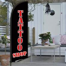 RXDAMTECH 1pc Commercial Tattoo Feather Flag, 8.2FT Outdoor Advertising Curved Banner (Includes Flag Pole And Ground Stakes) - Tear-Resistant Polyester Tattoo Signage Suitable For Stores And Events - Tattoo - View 1