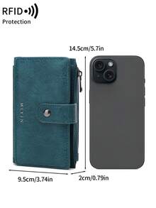 MIYIN Vintage RFID Blocking Multi-Function Multi-Slot Short Wallet With Zipper And ID Window, Suitable For Carrying Credit Cards, Cash, Letters, Etc., Vintage Casual Style, Can Hold Coins, Credit Cards, ID, Cash, Letters, Etc. Tri-Fold Design, Zipper Wallet, Christmas Gift, Thanksgiving Gift, Birthday Gift, Anniversary Gift, Men's Wallet, Handbag, Long Wallet - Teal Blue - View 9
