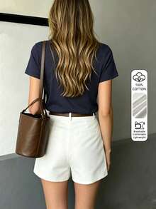 Kaos Wanita Modis dan Elegan Warna Polos - , Kasual Musim Panas - Navy Blue - View 6