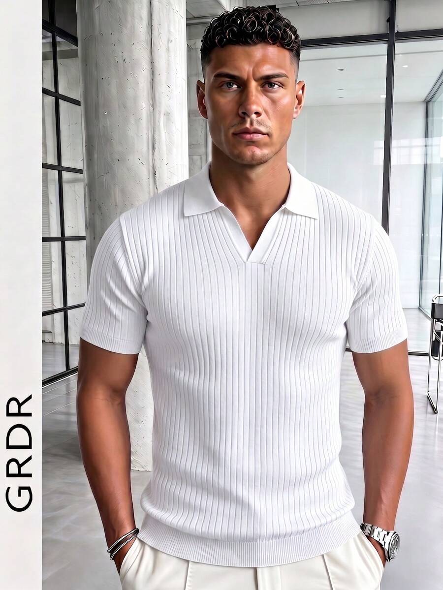 GRDR Men's Solid Color Short Sleeve Knit Sweater, Fashionable For Summer