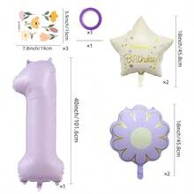 40 Inch Pastel Printed Number Foil Balloon Set, Floral & Heart Pattern Digital Mylar Balloons With Daisy Flower & Happy Birthday Star Balloons, Neutral Milestone Birthday Party Decorations, Photo Booth Supplies - Flower Balloon - View 8