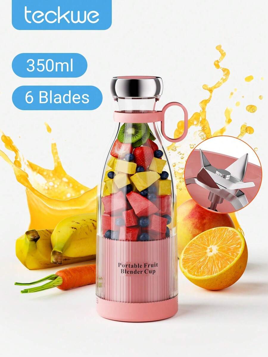 Licuadora portátil 350ML recargable USB, batidos, viaje hogar, regalo Navidad - Rosa Roja - Ver 1