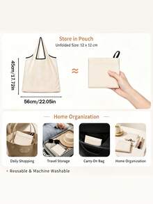 Sac cabas blanc à la mode avec initiale artistique A-Z noire, design avec bordure noire, matériau en taffetas enduit de polyester, sac de courses pliable et portable, sac cabas grande capacité pour femmes avec design facile à plier, convient pour un usage quotidien, les voyages, les vacances, l'école, la rentrée scolaire, le travail et les courses, chariot multifonctionnel, poignée robuste, cadeau pour la fête des enseignants, saison de la rentrée scolaire, fête de l'indépendance, voyage de vacances - Multicolore - Voir 10