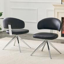 Modern Minimalist Swivel Chair Set (2-Piece)/Dining Chairs With PU Leather Upholstery/Dining Chairs With Metal Frame/360° Swivel/Suitable For Office And Living Room - Black + Silver - View 3