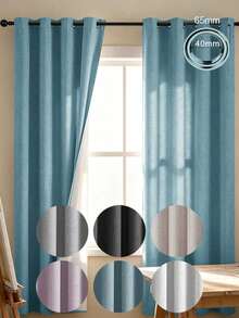 Cortinas Blackout 100% com Textura de Linho, 2 Painéis, Isolamento Térmico, Tratamento de Janela com Bolso para Vara, Adequado para Quarto e Sala de Estar - Azul - Visão 1
