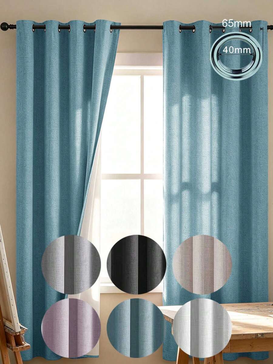 Cortinas Blackout 100% com Textura de Linho, 2 Painéis, Isolamento Térmico, Tratamento de Janela com Bolso para Vara, Adequado para Quarto e Sala de Estar - Azul - Visão 1