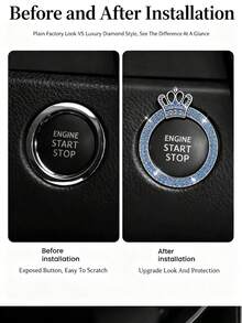 1pc Crown Shiny Car Engine Start/Stop Button Ring, Sparkling Crystal Crown Style Button Start Button Decorative Cover, Cute Car Interior Accessory, Suitable For Women - One-button Start Decorative Crown Style - View 5