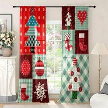 2pcs Christmas Style Fabric Patchwork Semi-Blackout Bedroom Curtains, 90GSM Polyester Semi-Sheer Privacy Protection, Christmas Style Living Room Curtains, Kitchen Curtains, Suitable For Home, Room, Kitchen Partition Or Decoration, Rod Pocket Design Easy Installation, Quick Dry, Water-Resistant, Non-Fading, Lightweight Removable Washable Curtains - Multicolor - View 10